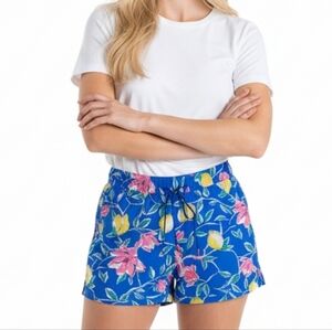Floral and Lemon Print Blue Shorts